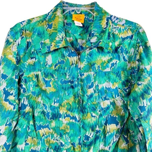 2/$20 Ruby Rd Blue Aqua Turquoise Green‎ Top Lite Jacket Colorful Design Size 18 - Picture 2 of 6